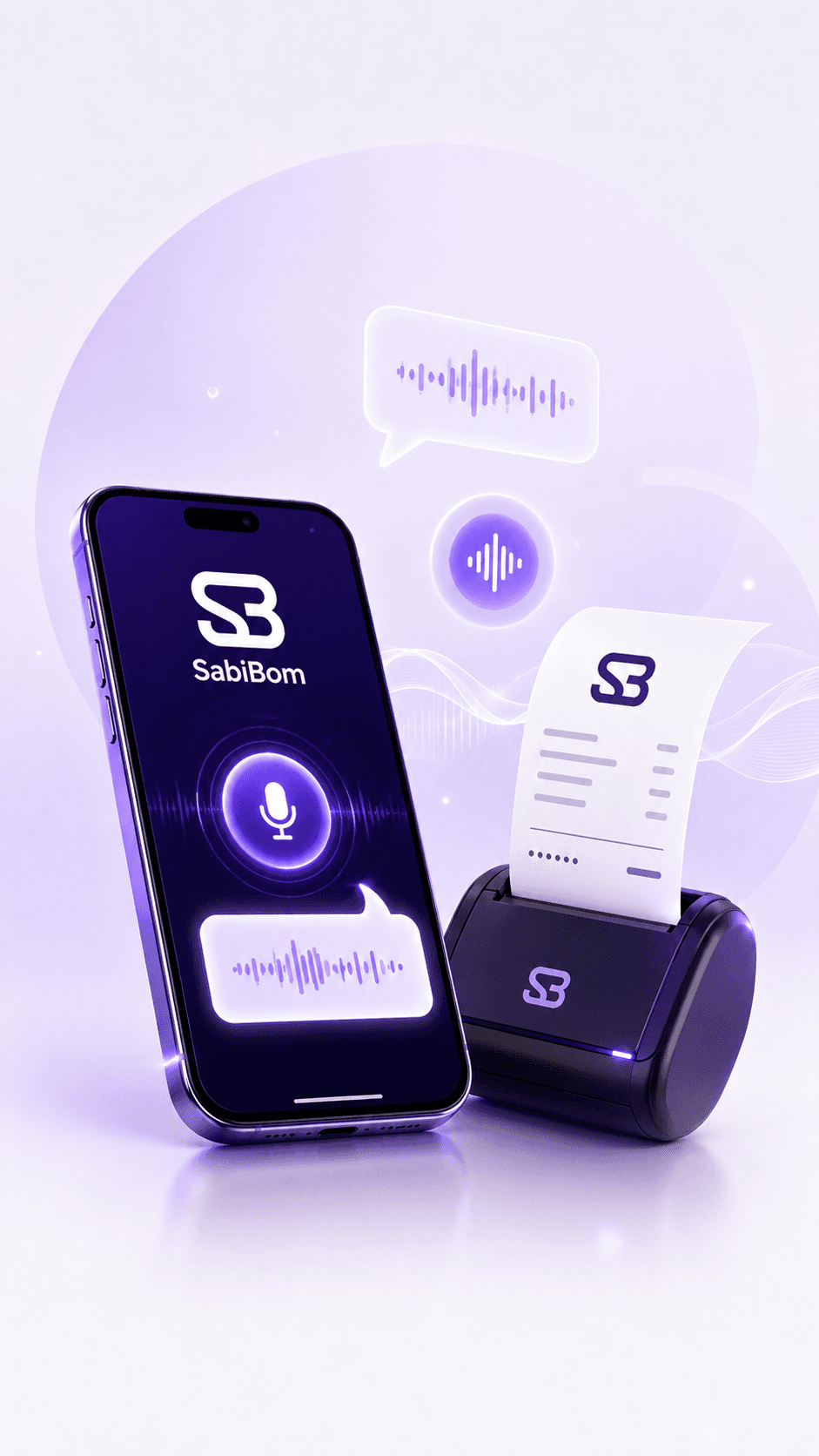Shop owner using SabiBom app with customer-related business modules.